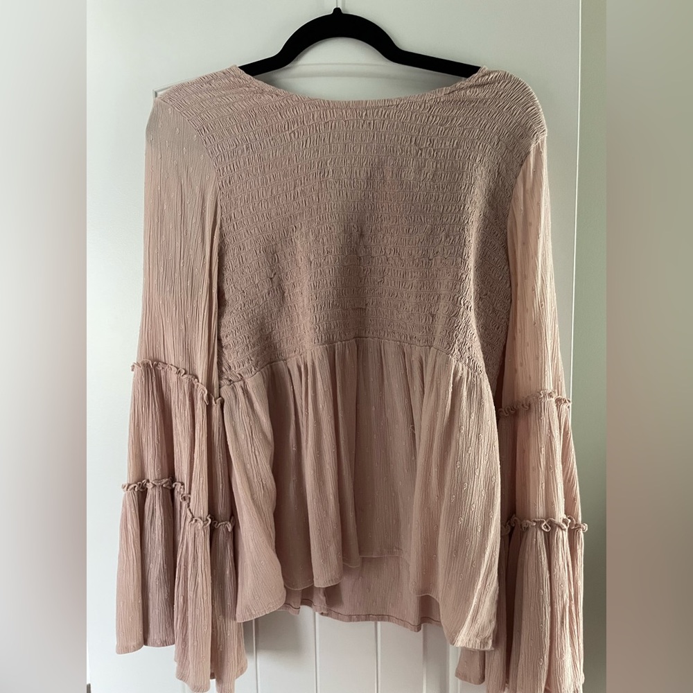 AE Rose smocked top with Bell sleeves